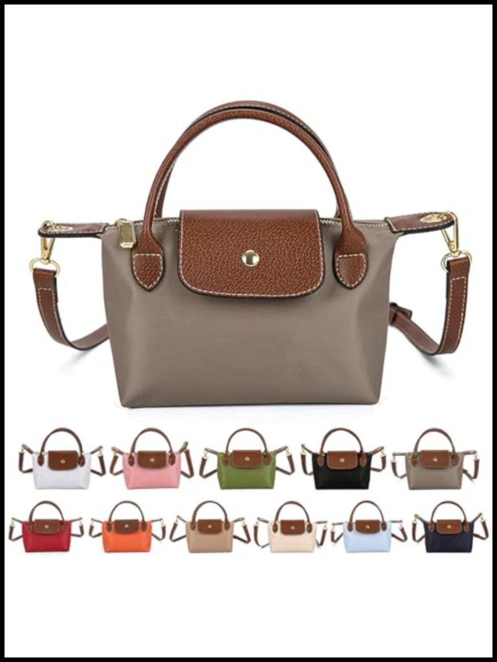 Mini Crossbody Bag Nylon PU Leather Dual Handle Adjustable Strap Small Purse